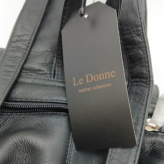 LE DONNE LEATHER WOMEN'S MULTI POCKET BACKPACK - BLACK - Brand New