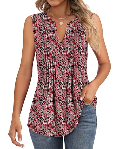 LOCOOWAI Woman's Tank Tops Sleeveless Pleated T-Shirts Summer Dressy - XL - Brand New