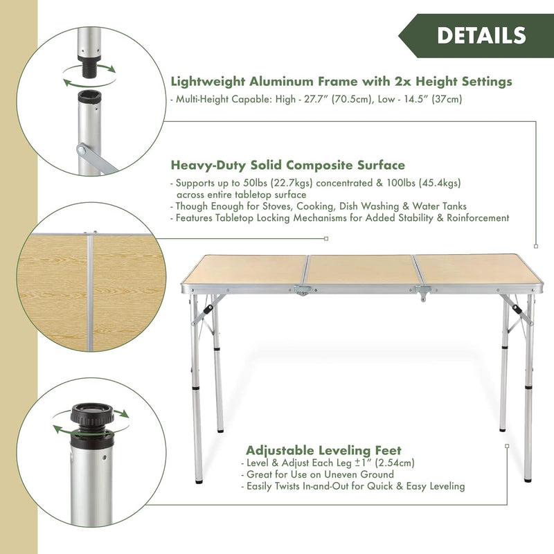 ARROWHEAD OUTDOOR 4’ ft Heavy-Duty Portable Aluminum Frame Folding Table - white Like New