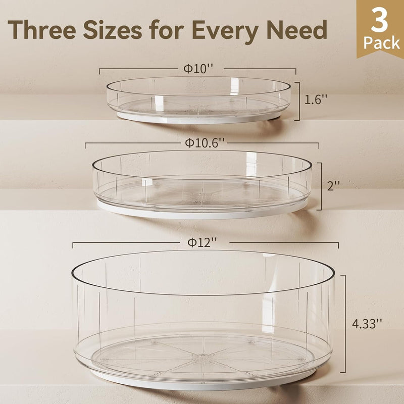 LAMU 3 PACK LAZY SUSAN TURNTABLE ORGANIZER CABINET REFRIGERATOR 10", 10.6" ,12" - Like New