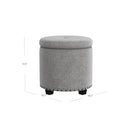 HOMEPOP HOME DECOR UPHOLSTERED ROUND STORAGE OTTOMAN NAILHEADS GRAY WOVEN - Like New