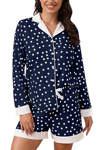 FKEEP BUTTON DOWN PAJAMAS SETS WOMEN TWO-PIECE SATIN SILK PJS SETS - NAVY BLUE - Brand New