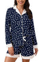 FKEEP BUTTON DOWN PAJAMAS SETS WOMEN TWO-PIECE SATIN SILK PJS SETS - NAVY BLUE - Brand New