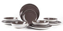 HomeVss Stoneware Coupe Shape 12pc Dinnerware Set, OutsideWhite +InsideTaupe - Like New