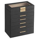 SONGMICS Jewelry Box with Glass Lid, 6-Layer Jewelry Organizer, 5 Drawers - Brand New
