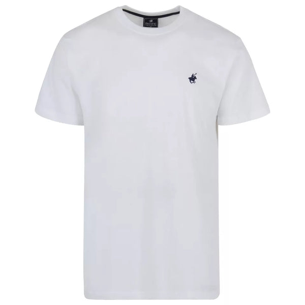 PACIFIC POLO CLUB MENS TSHIRT 100% COTTON - SIZE: MEN L - WHITE/NAVY LOGO - Brand New