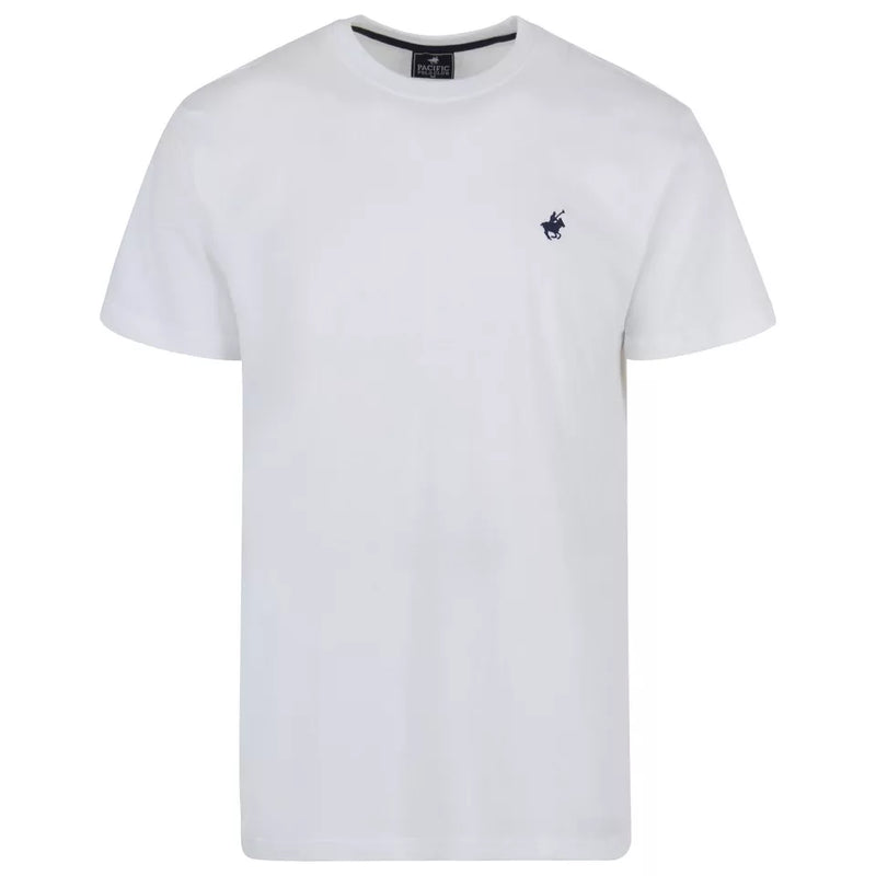 PACIFIC POLO CLUB MENS TSHIRT 100% COTTON - SIZE: MEN L - WHITE/NAVY LOGO - Brand New
