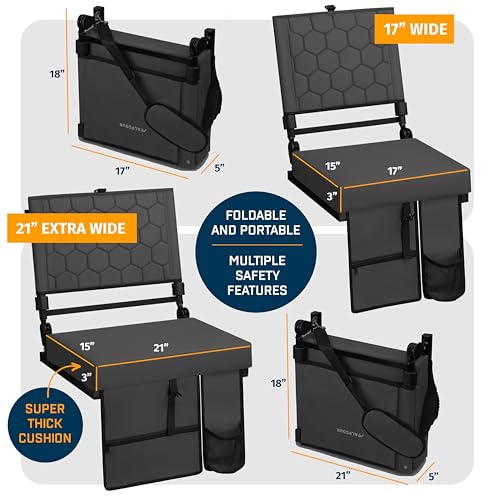 ALPCOUR EXTRA WIDE FOLDING RECLINING STADIUM SEAT BACK SUPPOT 21" WIDE - BLACK - Like New