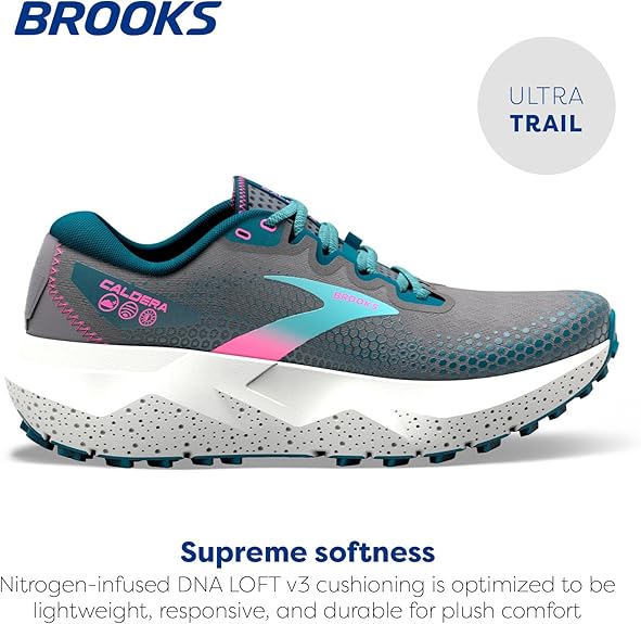 BROOKS WOMEN’S CALDERA 6 TRAIL RUNNING SHOE - PEARL/BLUE CORAL/PINK - SIZE 5.5 - Like New