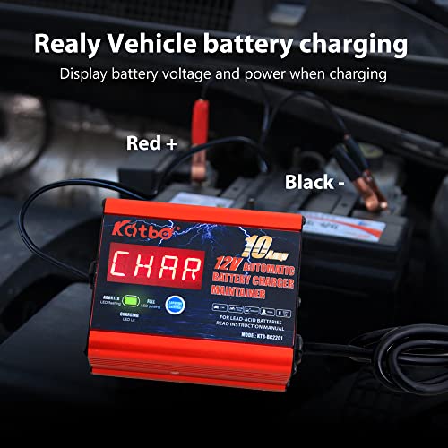 KATBO 10A 12V AUTOMATIC CAR BATTERY CHARGER AND MAINTAINER FLOAT BATTERY RED - Like New
