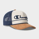 CHAMPION ADULT TRAVIS FAUX SUEDE AND CORDUROY BASEBALL HAT - BROWN/NAVY/WHITE - Brand New