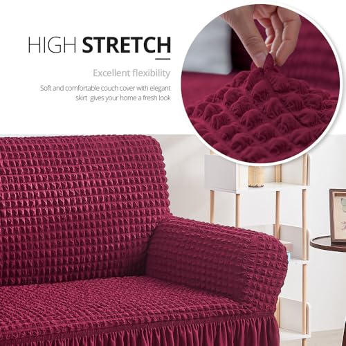 NICEEC LOVESEAT SLIPCOVER 1 PIECE EASY FITTED SOFA COUCH COVER - BURNGUNDYRED - Like New