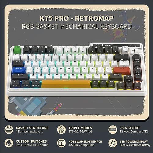 KZZI K75 PRO RGB 75% GASKET MECHANICAL SWITCHES - ARCADE GAMES - Like New