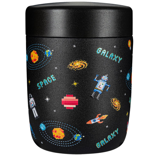 CHARCY 9OZ STAINLESS VACUUM FOOD JAR SOUP THERMO - GRAY ASTRONAUT - BLACK PIXELS - Like New