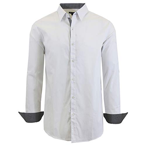GALAXY BY HARVIC MENS LONG SLEEVE SOLID SLIM FIT DRESS SHIRTS SIZE 2XL - WHITE - Brand New
