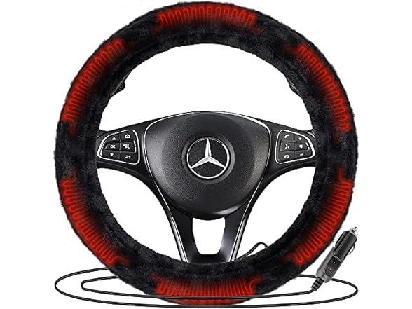 ZONE TECH WC0035 SHEEPSKIN HEATED STEERING WHEEL COVER WINTER COVER - BLACK - Like New