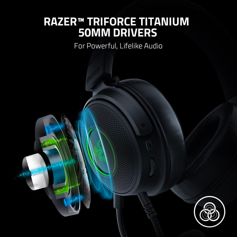 Razer Kraken V3 Wired USB Gaming Headset: Triforce Titanium 50mm Drivers - BLACK Like New