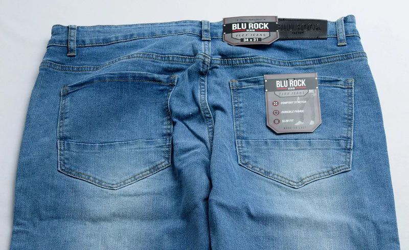 BLU ROCK MEN'S FLEX STRETCH SLIM FIT STRAIGHT JEANS - MEN 34X31 - LIGHT BLUE - Brand New
