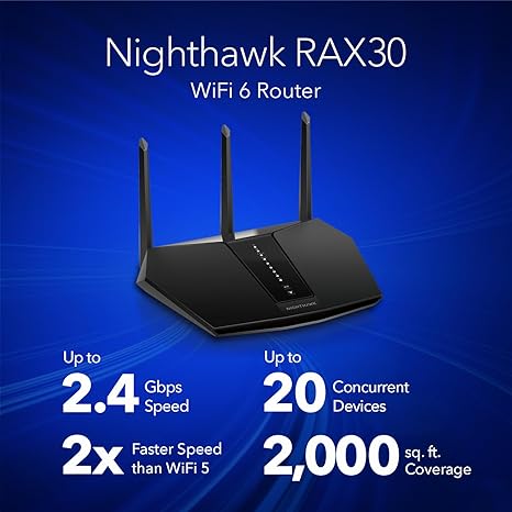 NETGEAR Nighthawk WiFi 6 Router RAX30 5-Stream Dual-Band Router AX2400 - Black - Like New