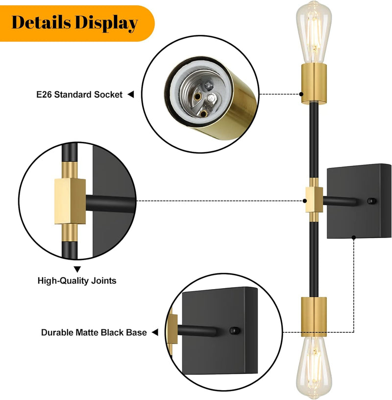 TOBUSA 2 Pack Bathroom Vanity Light Fixtures - BLACK AND GOLD Like New