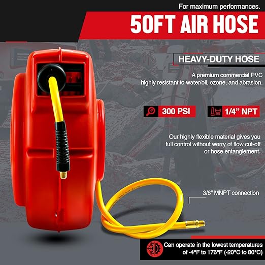 ReelWorks Air Hose Reel Retractable 3/8"x50' Foot PVC Hose - Scratch & Dent