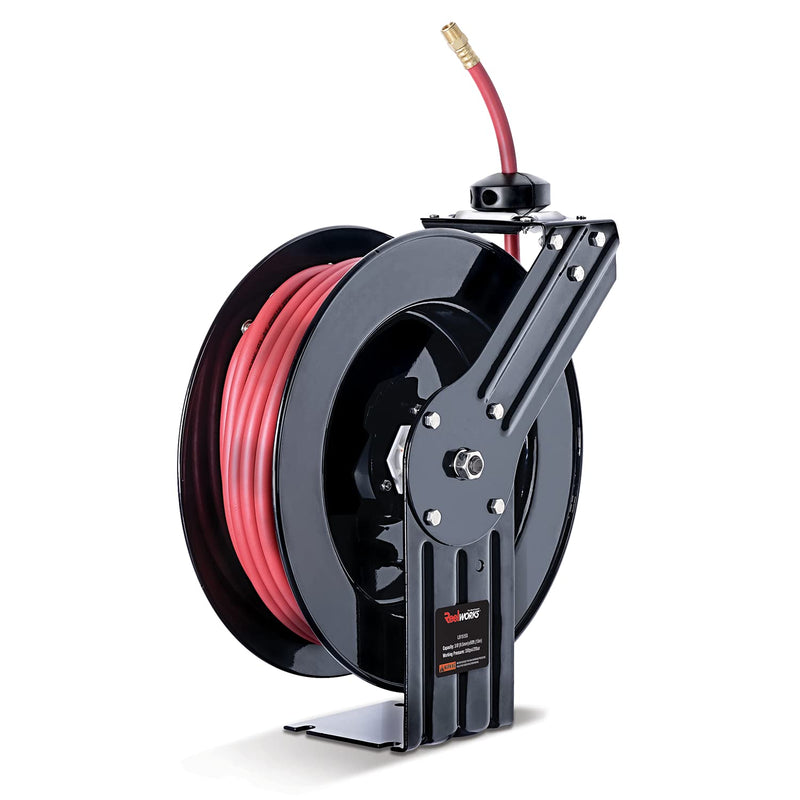 ReelWorks Air Hose Reel 3/8" Inch x 50' Foot SBR Rubber Hose - RED/BLACK Like New