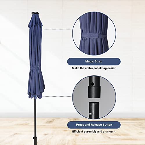 Simple Deluxe 9' Solar Umbrella 32 LED Lighted Patio Umbrella - Dark Blue - Like New