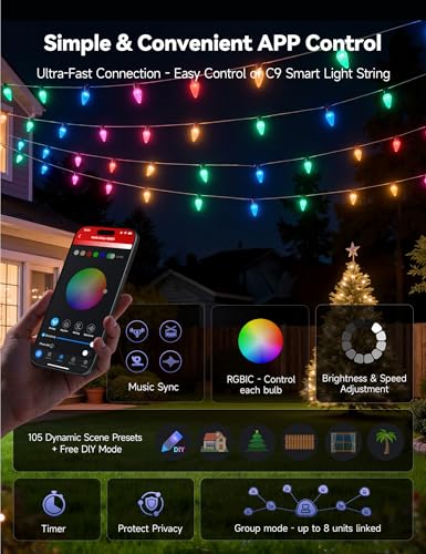 MINETOM SMART C9 CHRISTMAS LIGHTS OUTDOOR 150 LED 164FT MULTI - MULTI - Like New