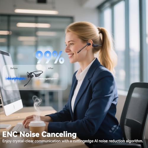 LEVN OPEN EAR HEADPHONES WITH MIC 29G BLUETOOTH HEADSET WITH MICROPHONE - BLACK - Like New