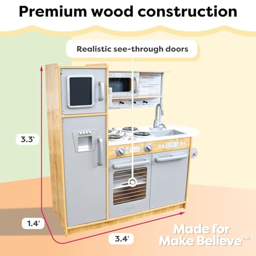 KidKraft Uptown Natural Wooden Play Kitchen with Play Phone Gift 53298 - Natural - Like New