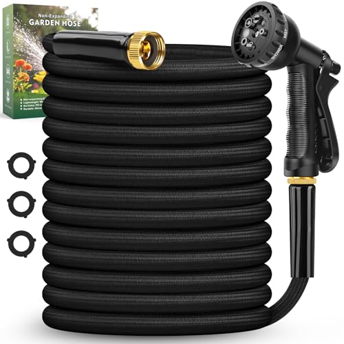 Garden Hose 100FT Non-Expanding Lightweight Hose 8 Function Nozzle - BLACK - Like New