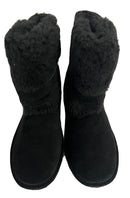 BEARPAW KIERA SUEDE FAUX FUR BUCKLED BOOT NEVERWET - SIZE: WOMEN 11 - BLACK - Like New