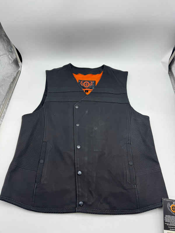 TRUE ELEMENT MENS STYLE LEATHER MOTORCYCLE VEST - SIZE: MEN XL - BLACK - Brand New