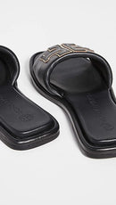 TORY BURCH WOMEN'S DOUBLE T SPORT SLIDES - BLACK/GOLD - SIZE 7 - Like New