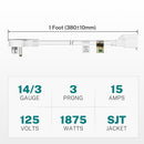 FIRMERST 1875W LOW PROFILE FLAT PLUG 1FT EXTENSION CORD 1FT 14AWG 15A WHITE - Brand New