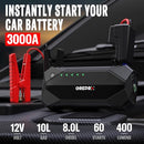 GREPRO JUMP STARTER 10L GAS & 8.0L DIESEL 3000A BATTERY JUMP STARTER - BLACK - Like New