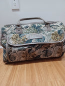 LUCAS TRAVEL BAG TAPRESTRY, 15", FLORAL DRAWINGS, PLANTS - GRAY - Like New
