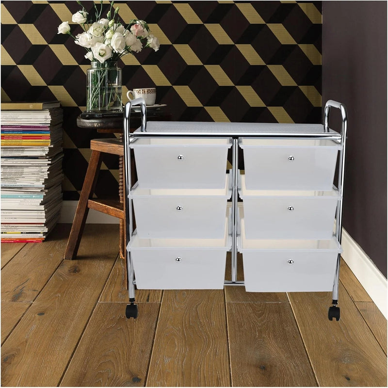 MIND READER 6-DRAWER ROLLING UTILITY CART IN WHITE & SILVER - Like New