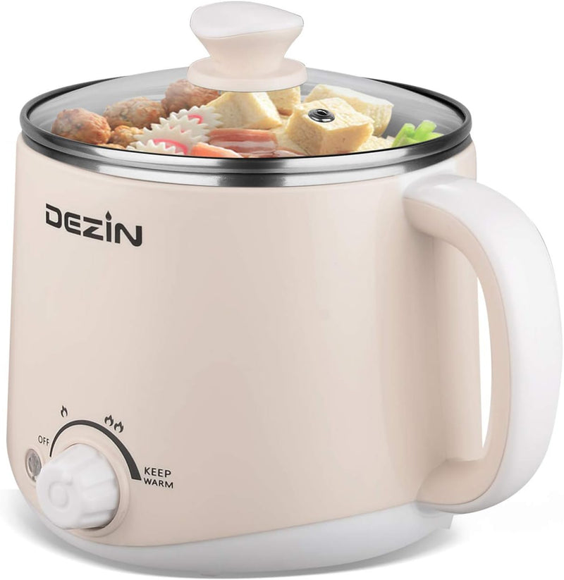 Dezin Electric Pot, 1.6L Ramen Cooker Stainless Steel (Without Steamer) - Beige Like New