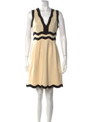GUCCI V-NECK MINI DRESS - SIZE: WOMEN 4 - BEIGE/BLACK - Brand New