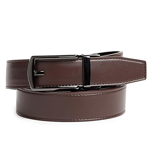 CARLO FELLINI GENUINE LEATHER RATCHET BELT – BROWN BELT/BLACK BUCKLE 28-52 - Like New