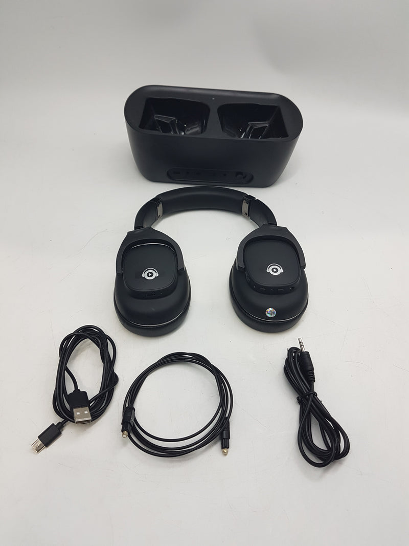 VIBEADIO E9 Wireless Headphones for TV 2.4GHz Transmitter Dock Bluetooth - Black Like New