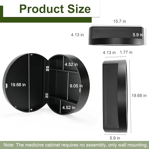 CHILIHOM ROUND MEDICINE CABINET ROOM WALL CABINET MEDICINE CABINET - BLACK - Brand New