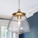 GEPOW MODERN HANGING LIGHTING FIXTURE SEEDED GLASS SHADE, A03822 - GOLD - Like New