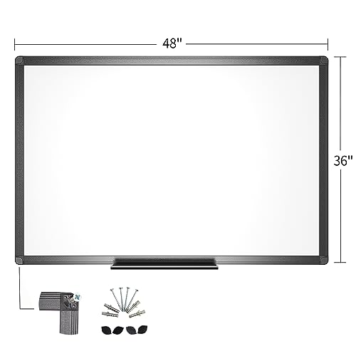 VIZ-PRO Magnetic Dry Erase White Board, 48 X 36 Inches, Black Aluminium Frame - Like New