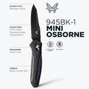 BENCHMADE MINI OSBORNE EVERY DAY OUTDOOR FOLDING REVERSE TANTO 945BK-1 - BLACK - Like New