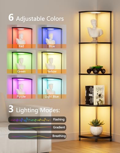 Corner Shelf (Narrow Book Shelf) with LED Light, Organizer Storage, Black - Like New