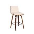 ARMEN LIVING VIENNA ROTATING BAR STOOL, CREAM FAUX LEATHER/WALNUT WOOD, 66 CM - Like New