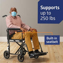 Medline Steel Transport Chair, Removable Swing-Away Footrests, B09YMQQ1PF - Brand New
