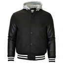 FORMAKER MEN'S HOODED VARSITY JACKET W/ DETACHABLE HOOD - SIZE 2XL - BLACK BLACK - Like New